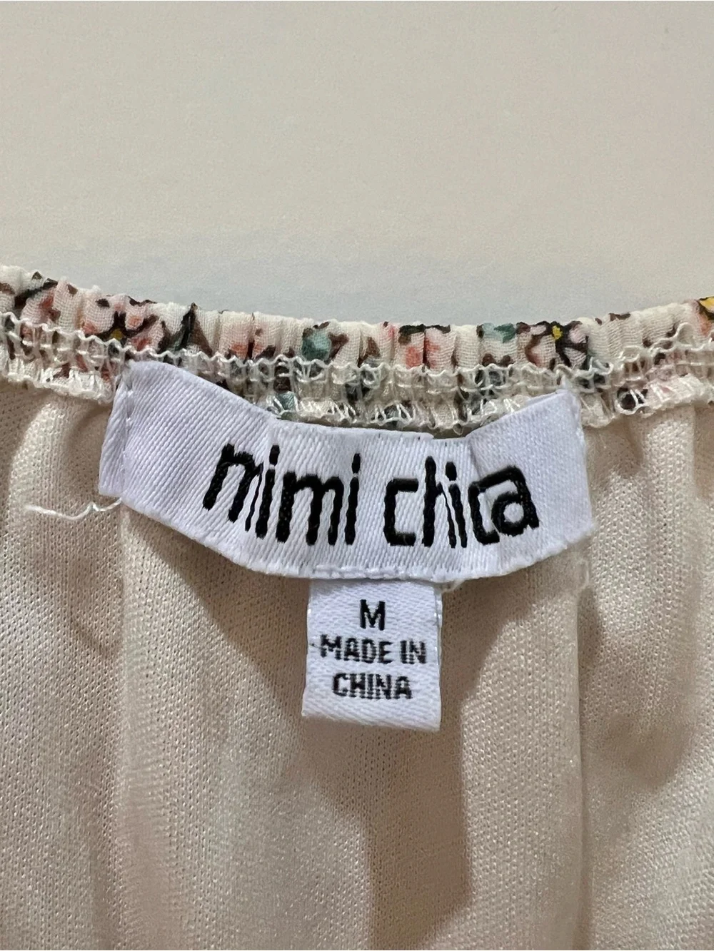 Mimi Chica Cream Floral Puff-Sleeve Midi Dress
